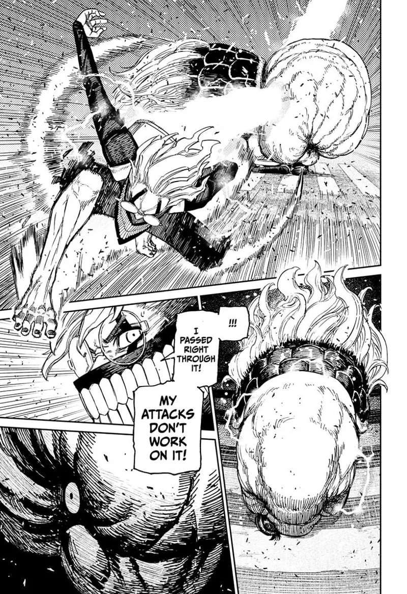 Cursed Okarun dashes through the huge spirit, but he just passes right through it.