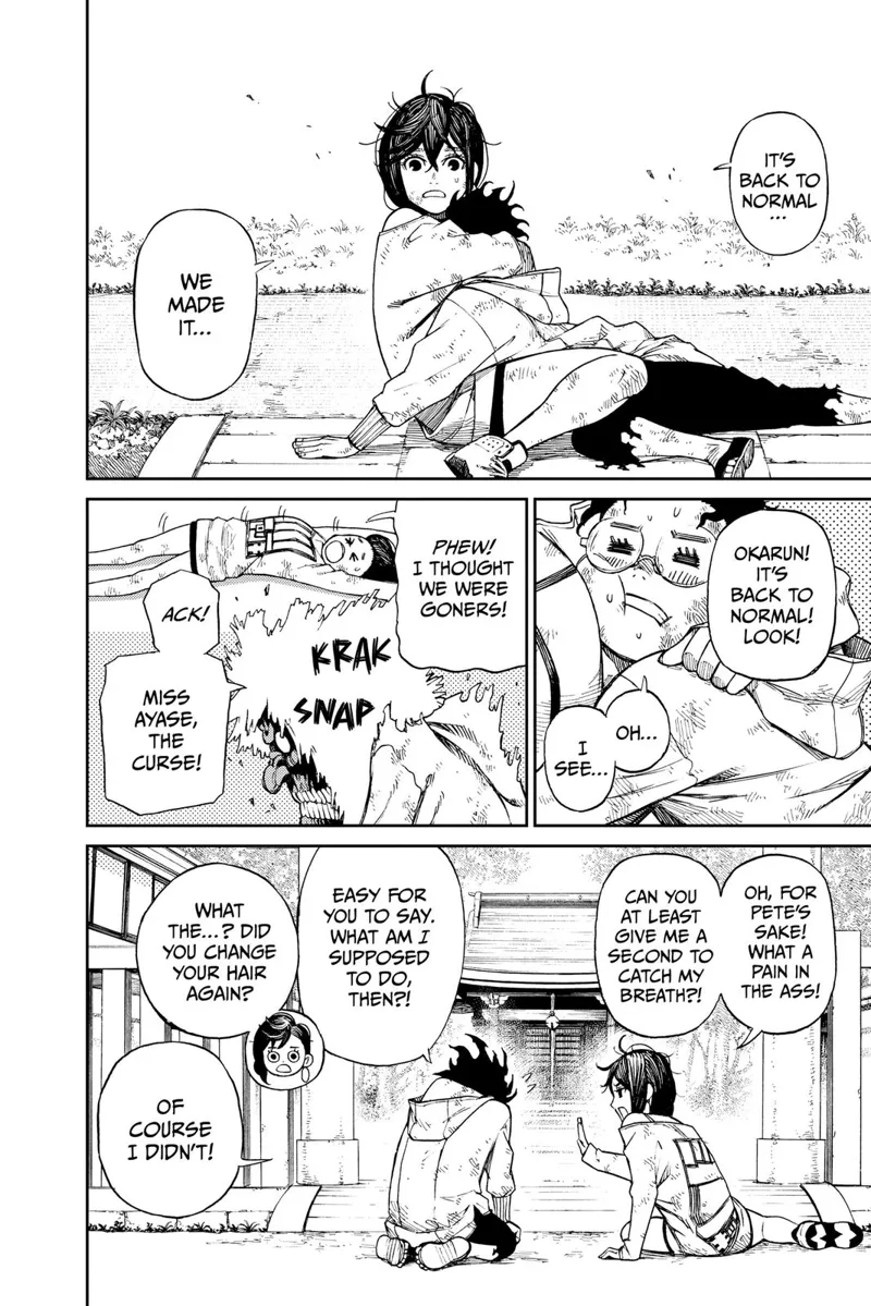 Ayase celebrates after seeing everything is back to normal. Okaru transforms but changes back after Ayase uses her powers.