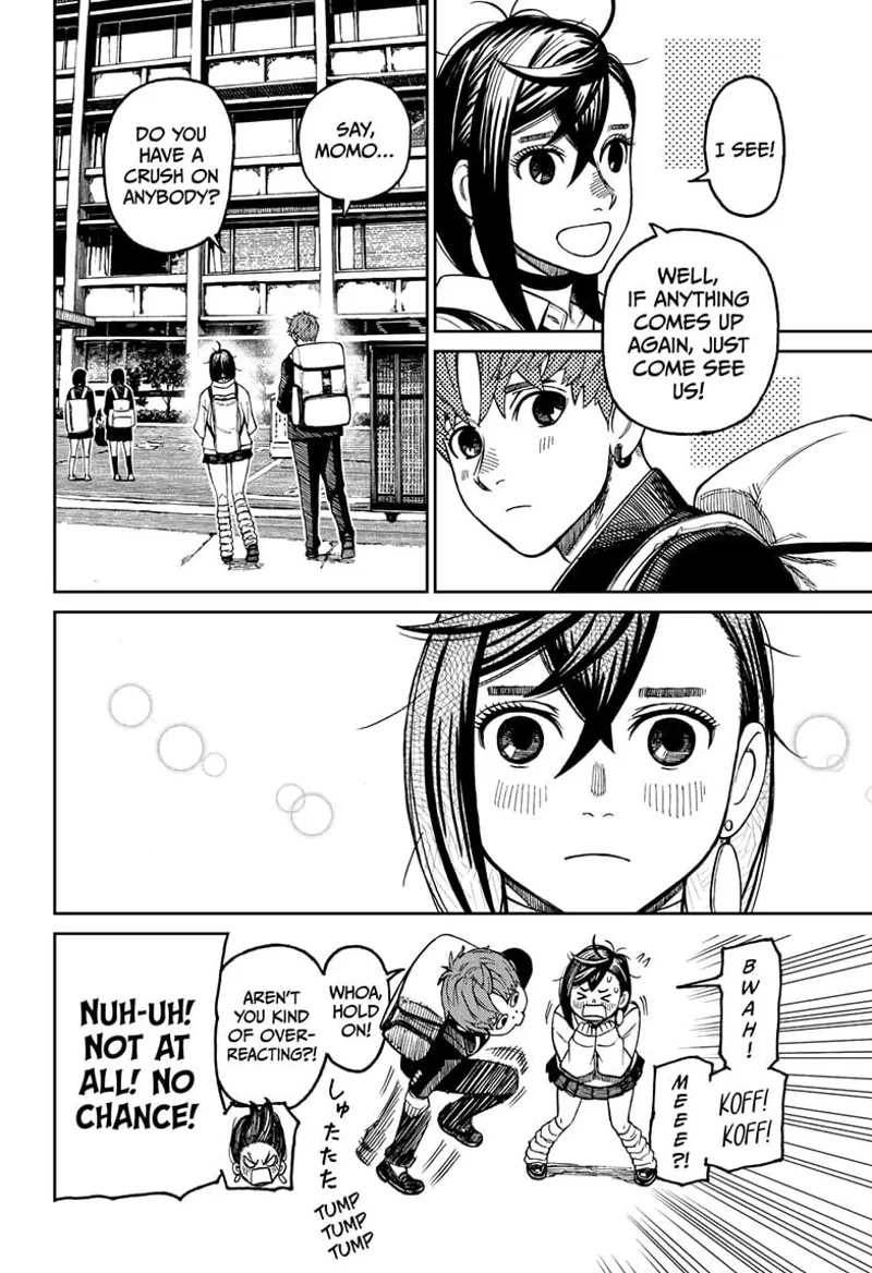 Momo and Jiji arrive at school. Momo gets freaked out after Jiji asks her about her crush.